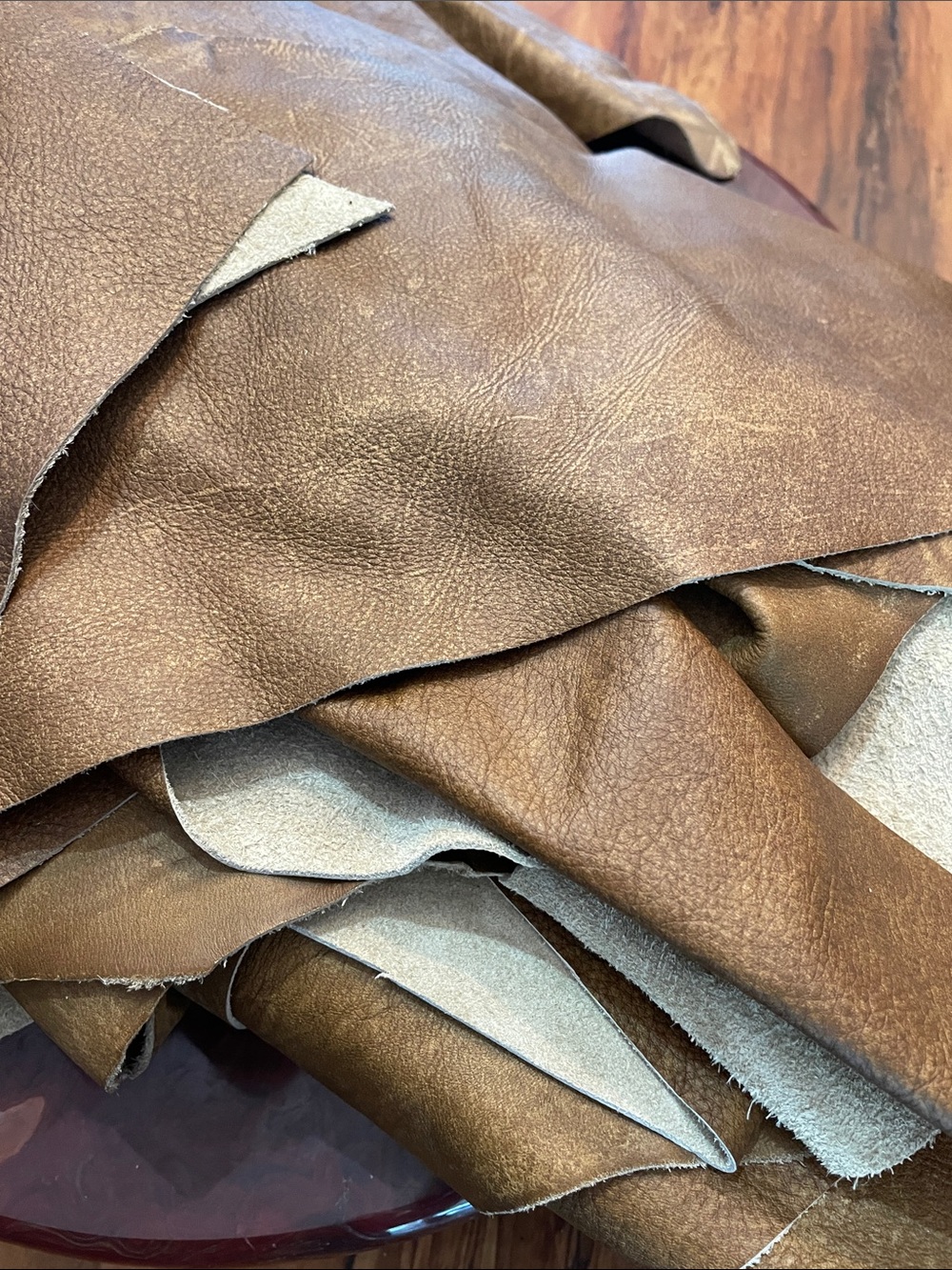 5 POUND BOX of Genuine Brown Leather Hide SCRAPS all sizes